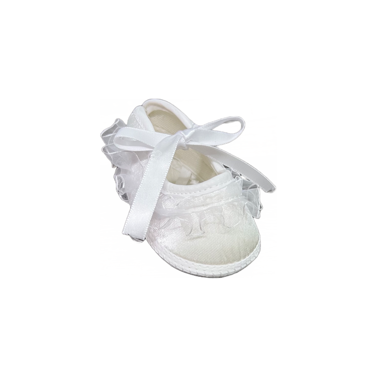 Baby Off White Booties w/ Organza Ruffle