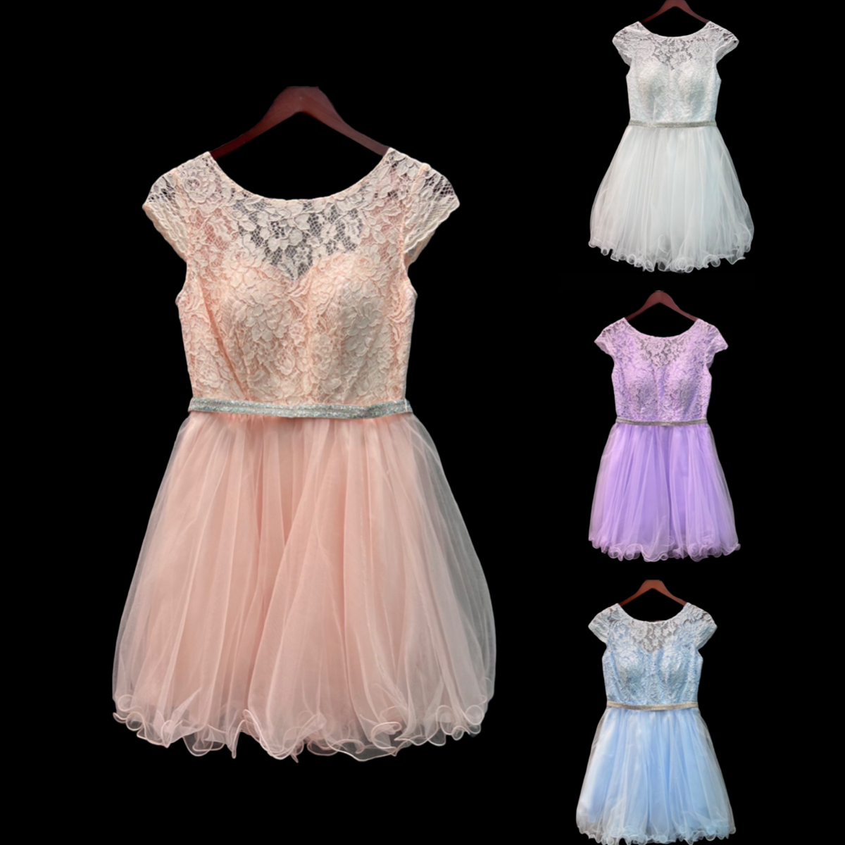 Jr. Grad Short Sleeve Lace Dress w/ Rhinestone Belt