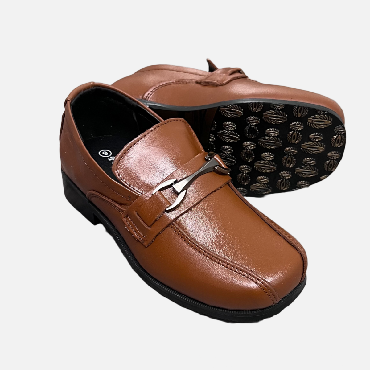 Fancy Kids Brown Leather Loafer with Buckle Accent