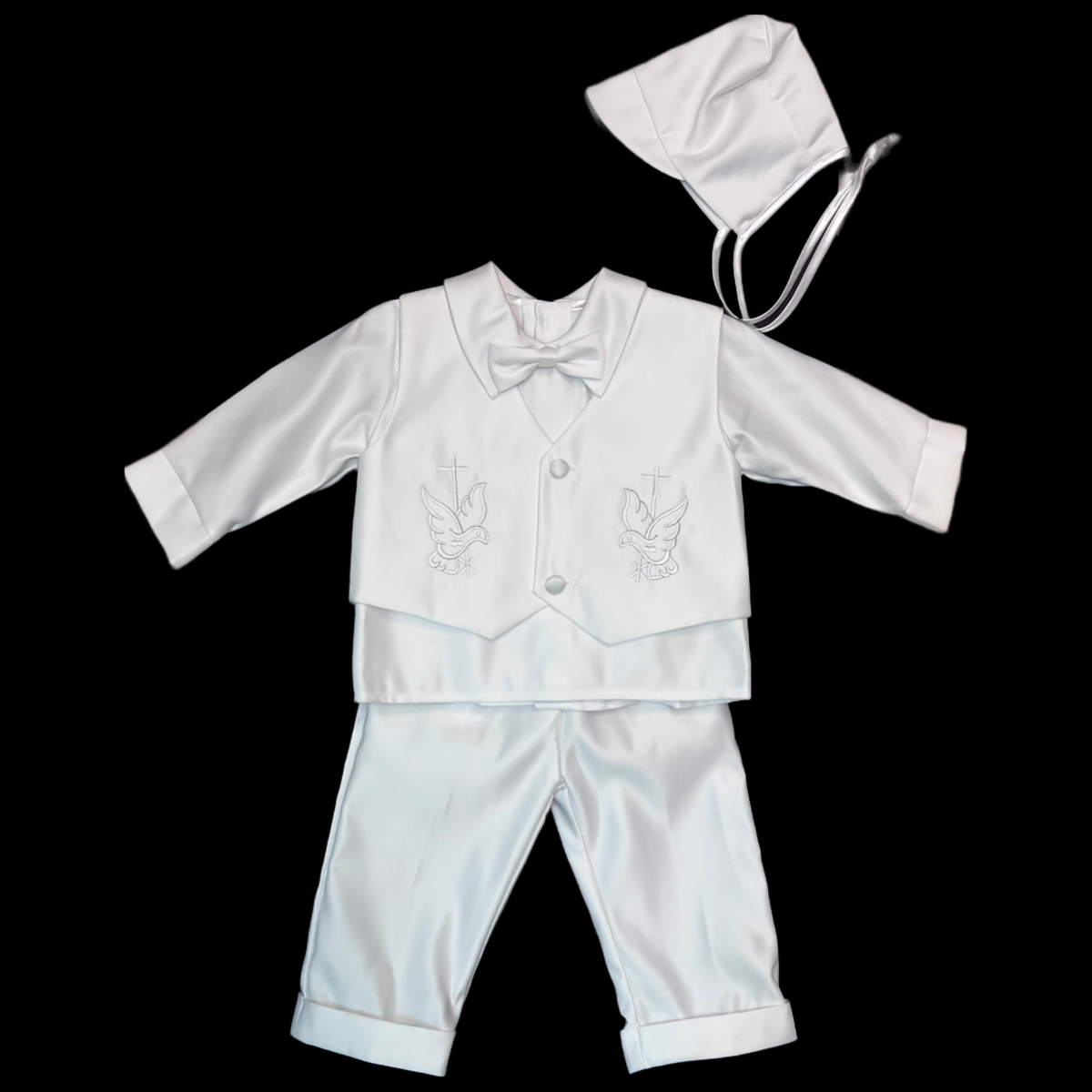 Embroidered Dove and Cross Baptism Vest Suit