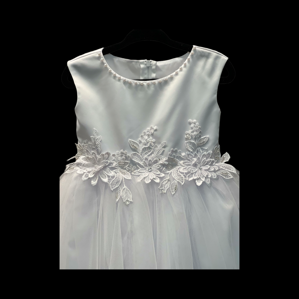 Fancy Kids Pearl Neckline Floral Bodice w/ Tulle Skirt