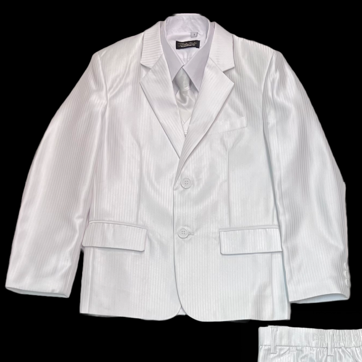 Fancy Kids Modern Fit 5-Piece White Pinstripe Suit