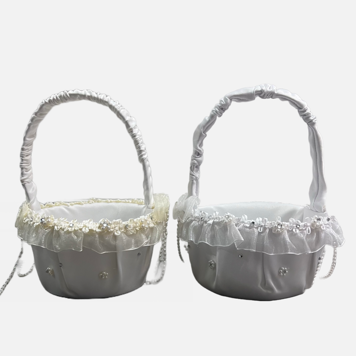 Flower Girl Basket with Rhinestones and Pearls