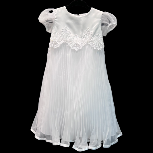 White Organza Pleated Baptism Gown