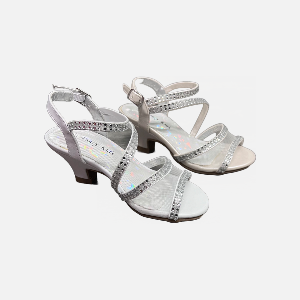Fancy Kids Open Toe Kitty Heel w/ Rhinestones