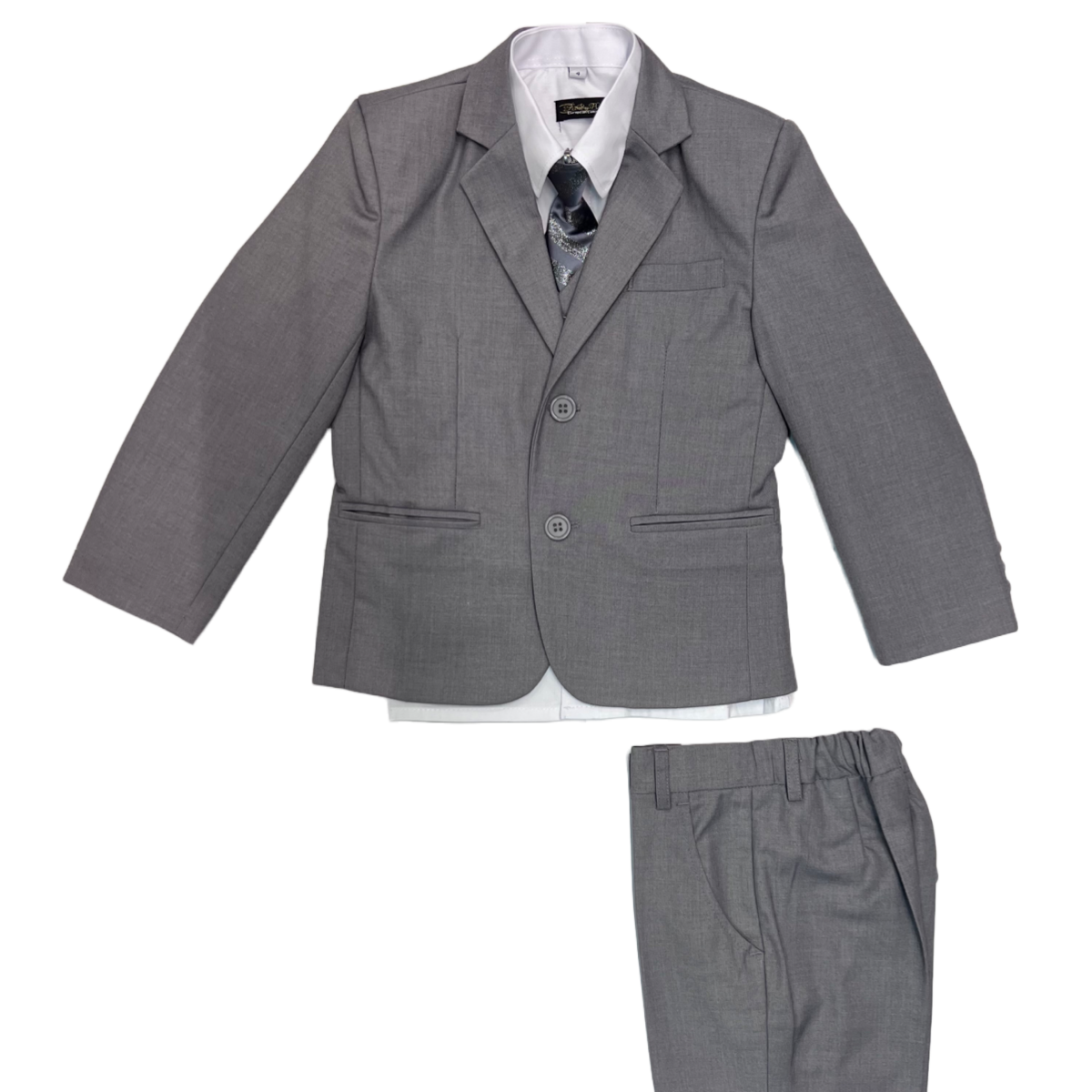 Fancy Kids Modern Fit 5-Piece Light Grey Suit