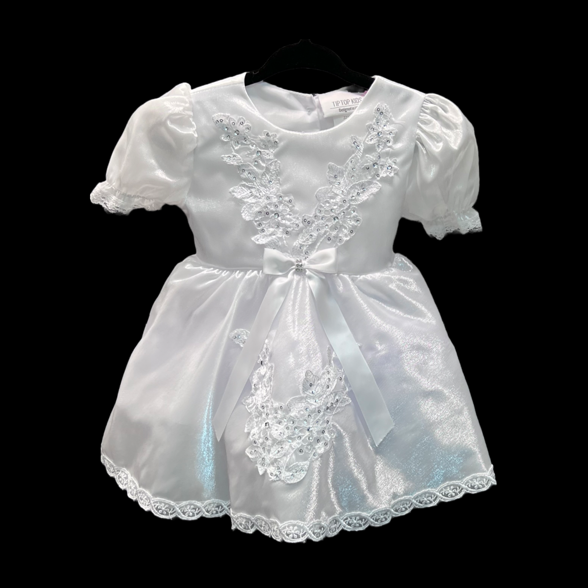 3 PC Embroidered White Satin Baptism Dress