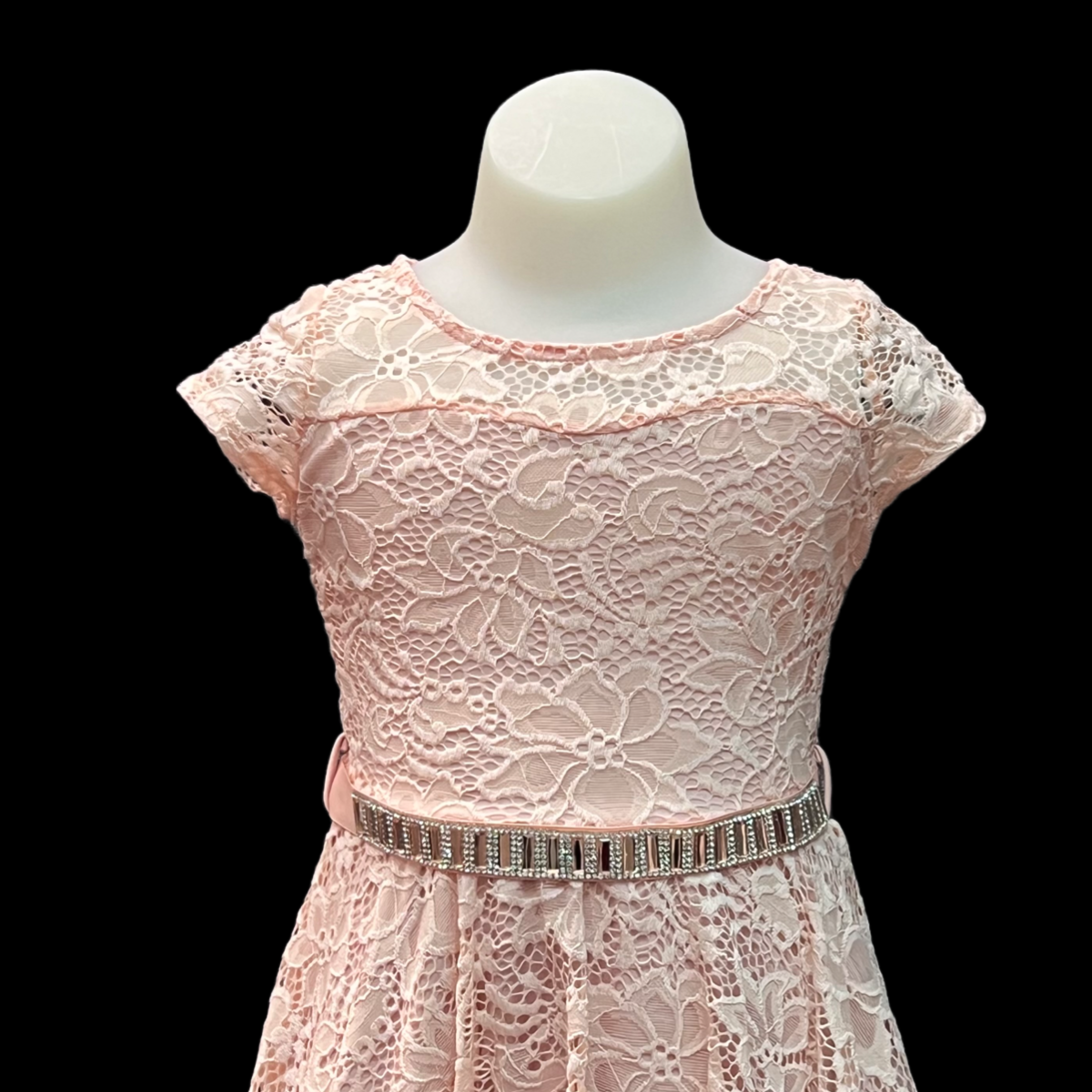 Short Sleeve Lace Dress w/ Diamond Belt