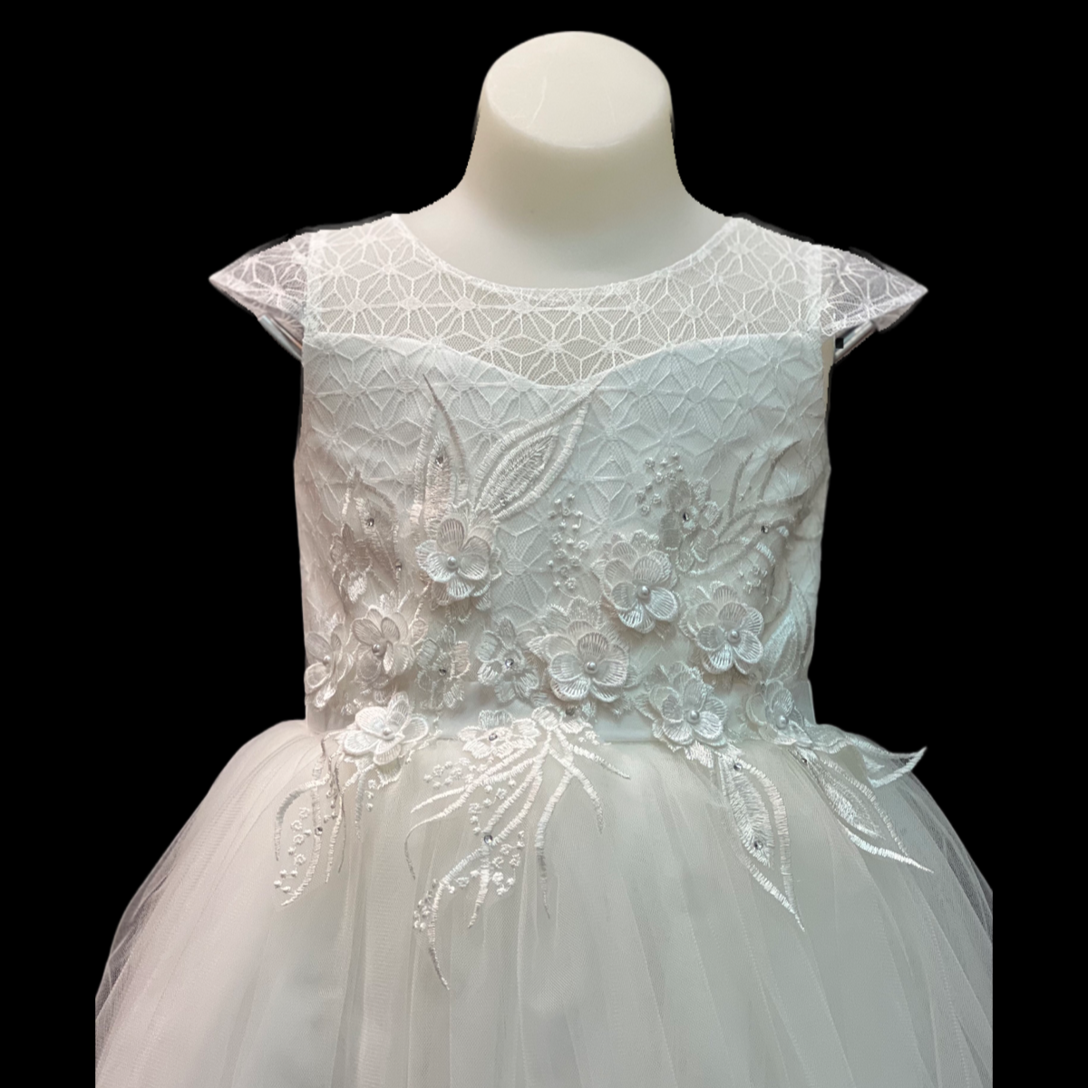 Cap Sleeve Dress w/ Lace and Floral Embroidered Bodice