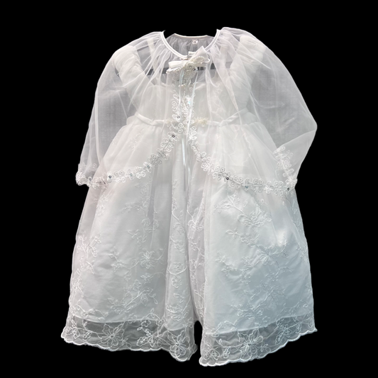 White Off-Shoulder Sleeve Enchanted Baptism Gown