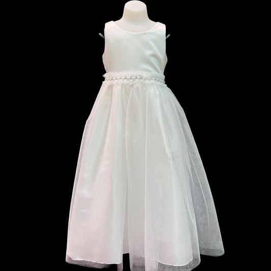 Ivory Sleeveless Dress w/ Rhinestone & Pearl Belt