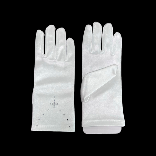 Satin White Gloves with Rhinestone Cross