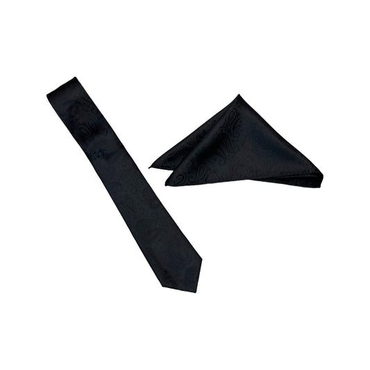 Black Paisley Mens Necktie & Pocket Square Set