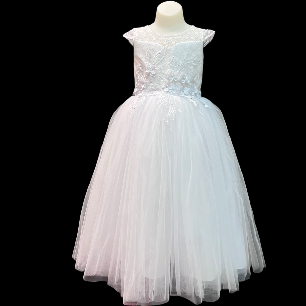 Cap Sleeve Dress w/ Lace and Floral Embroidered Bodice