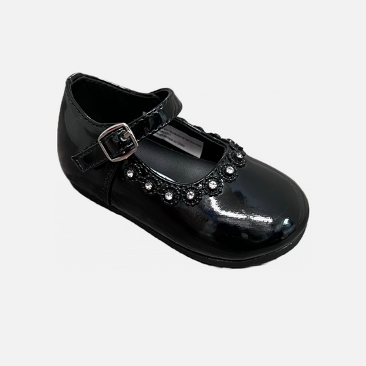 Tendertoes- Black Patent Shoe with Rhinestone Accents