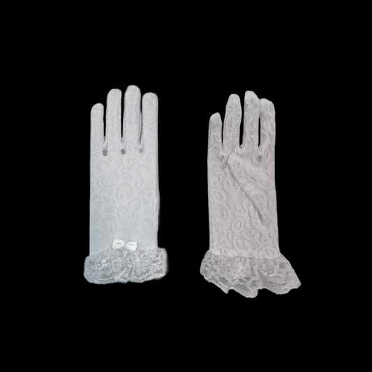 White Lace Gloves with Small Bow