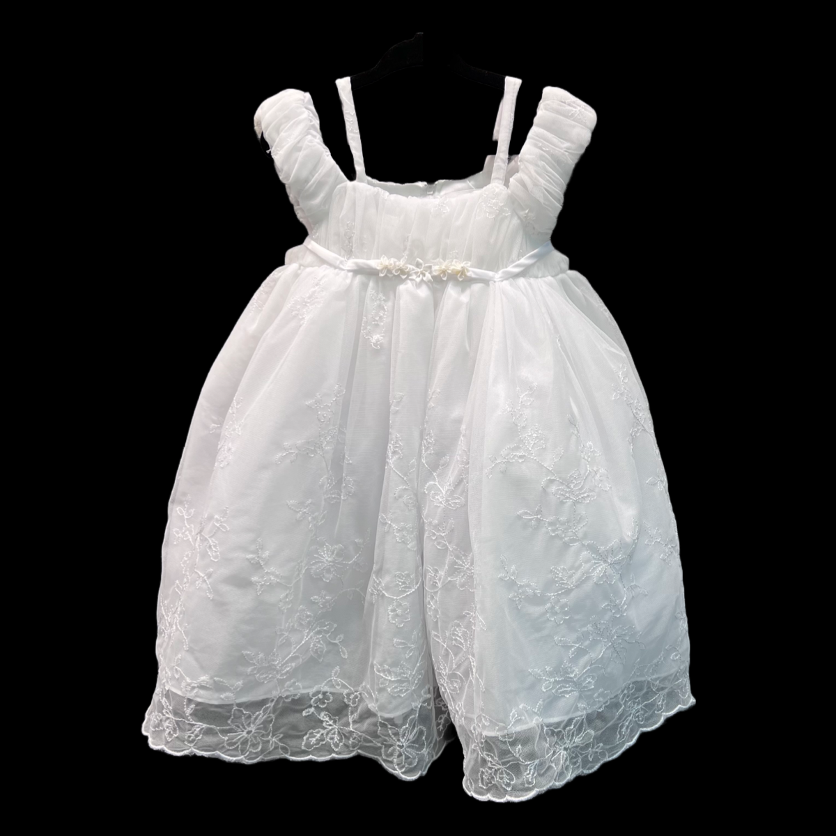 White Off-Shoulder Sleeve Princess Baptism Gown