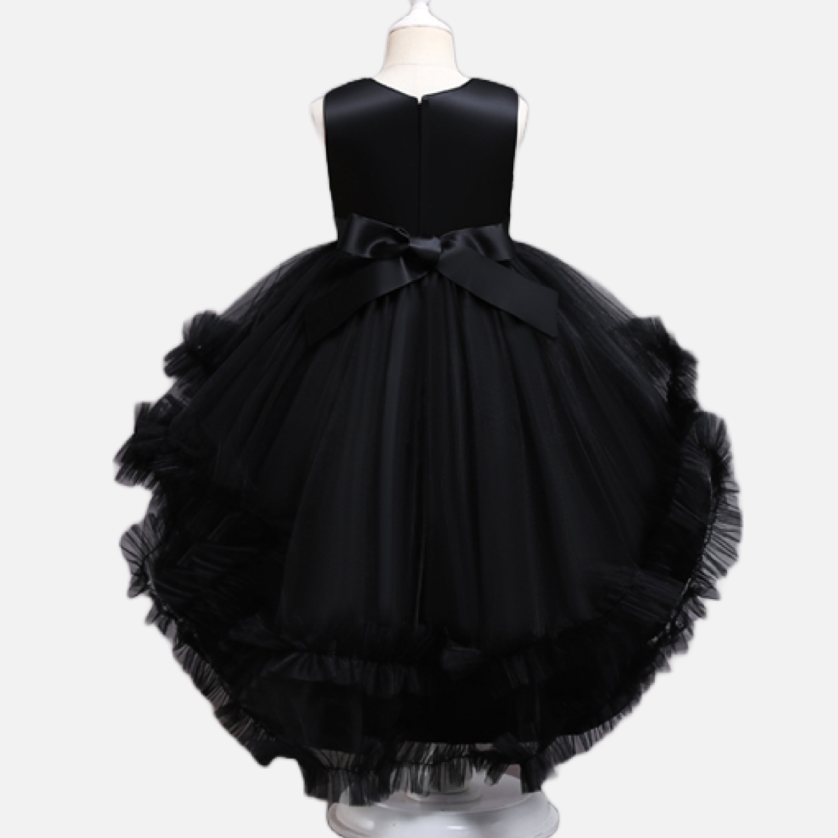 Black Tulle High Low Toddler Dress w/ Embroidered Sequin Flowers
