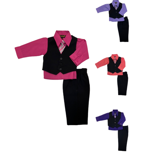 Black Vest Set w/ Colourful Dress Shirt