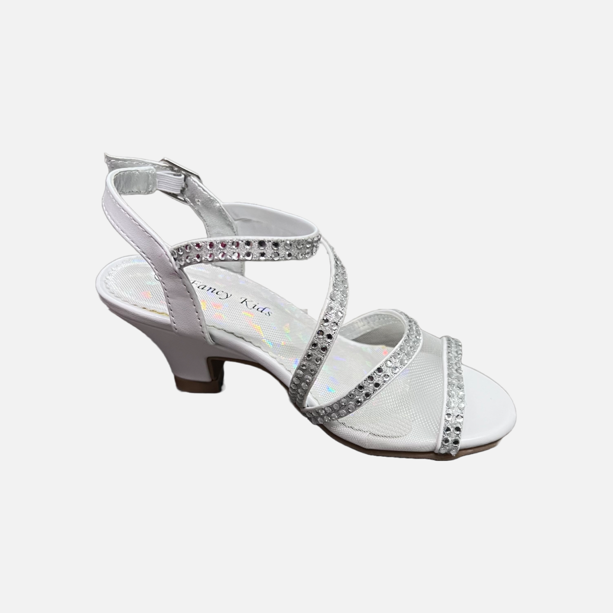 Fancy Kids Open Toe Kitty Heel w/ Rhinestones
