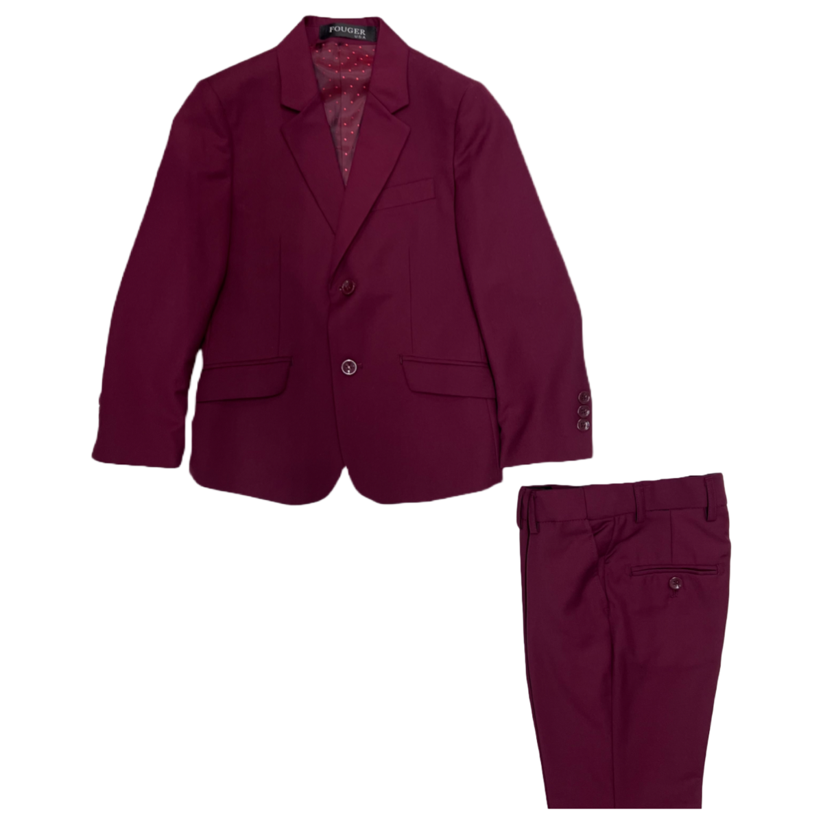 Fouger U.S.A. Slim Fit 3-Piece Burgundy Suit