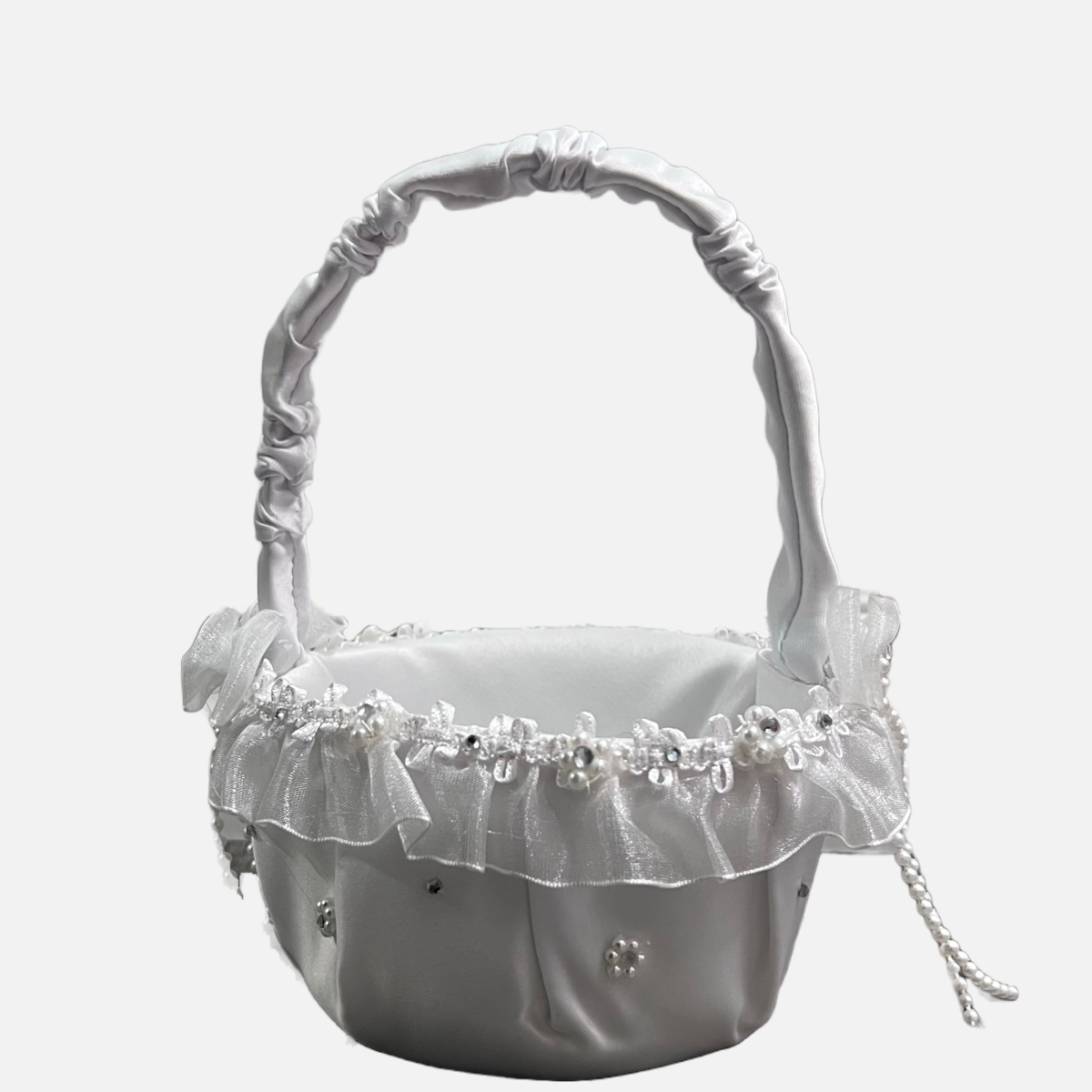 Flower Girl Basket with Rhinestones and Pearls