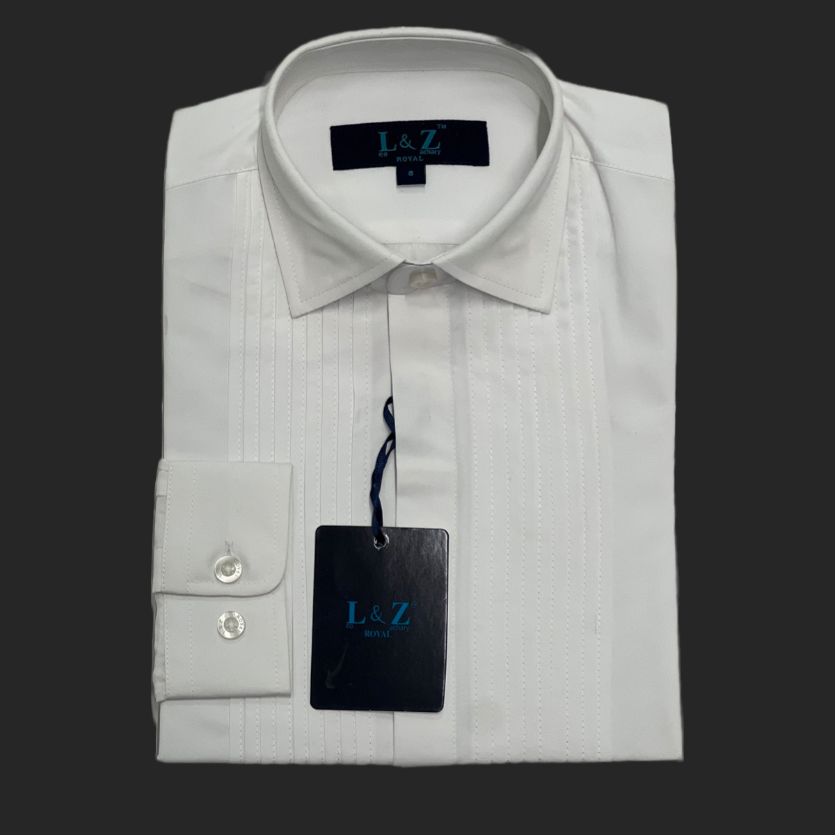 Leo & Zachary White Tuxedo Front Pleat Long-Sleeve Dress Shirt