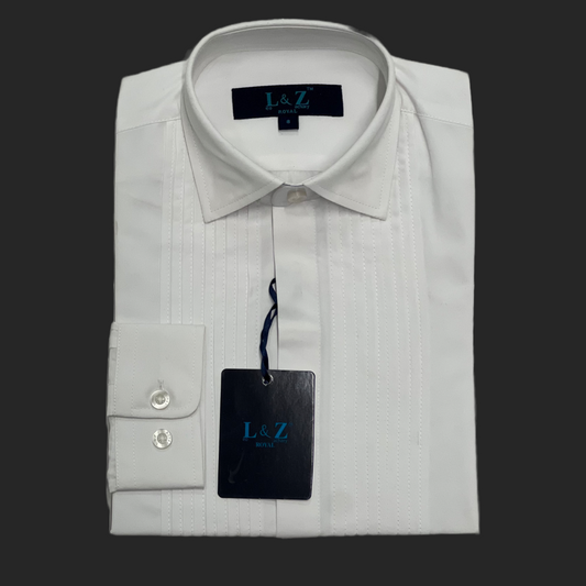 Leo & Zachary White Tuxedo Front Pleat Long-Sleeve Dress Shirt