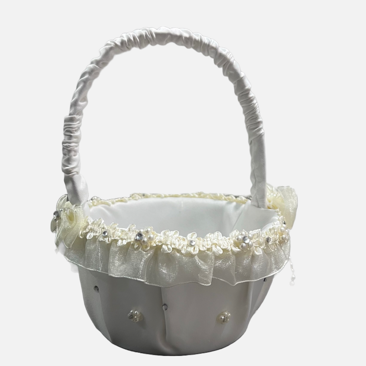 Flower Girl Basket with Rhinestones and Pearls