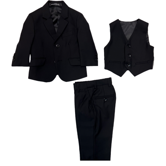 Fouger U.S.A. Slim/Modern Fit 3-Piece Baby Black Suit