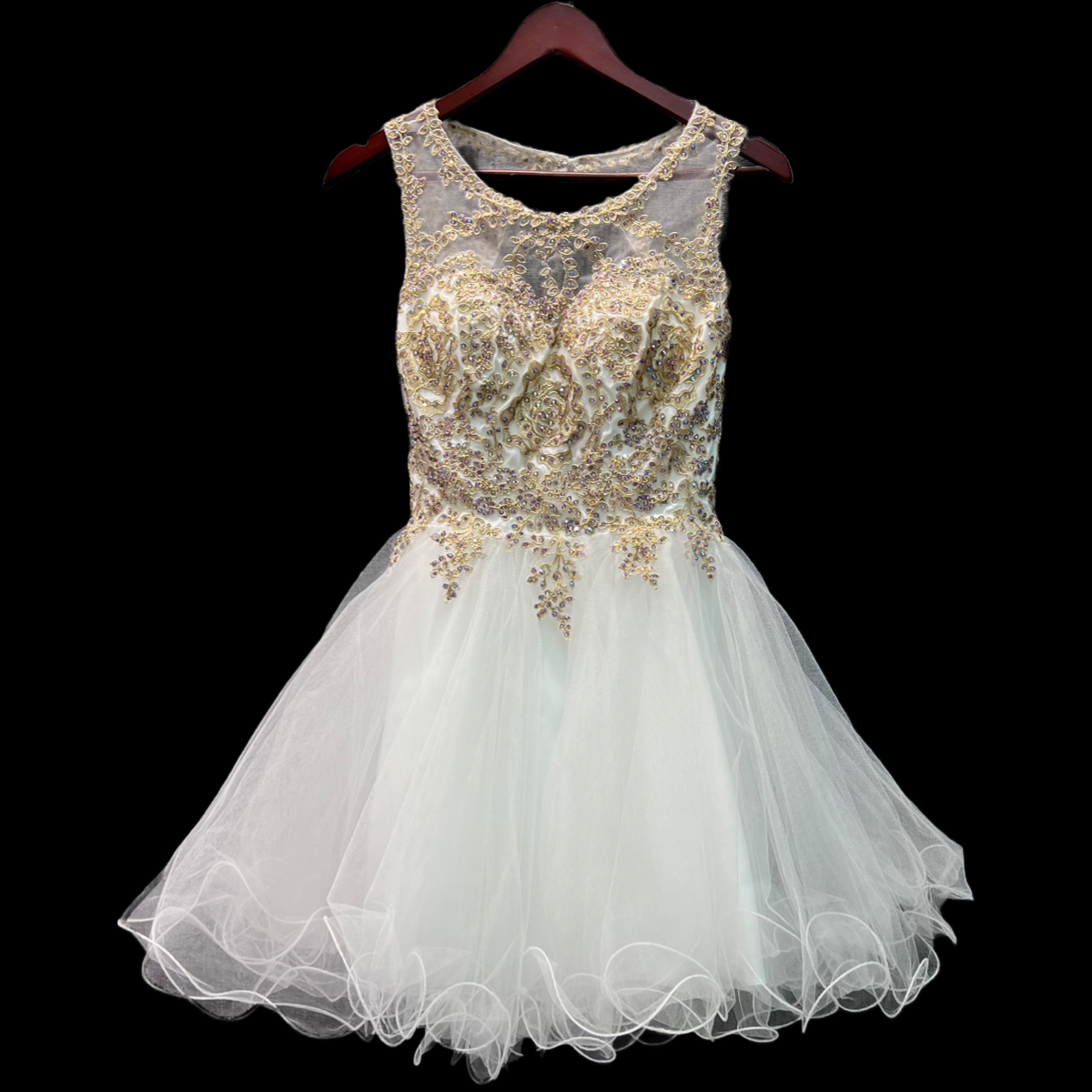 Jr. Grad Rhinestone Embroidered Short White Dress (Small)