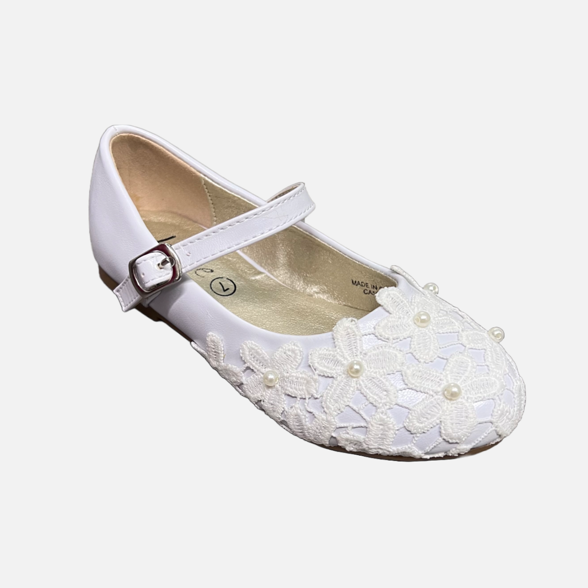 Jolene Floral Embroidered Flats w/ Pearl Accents