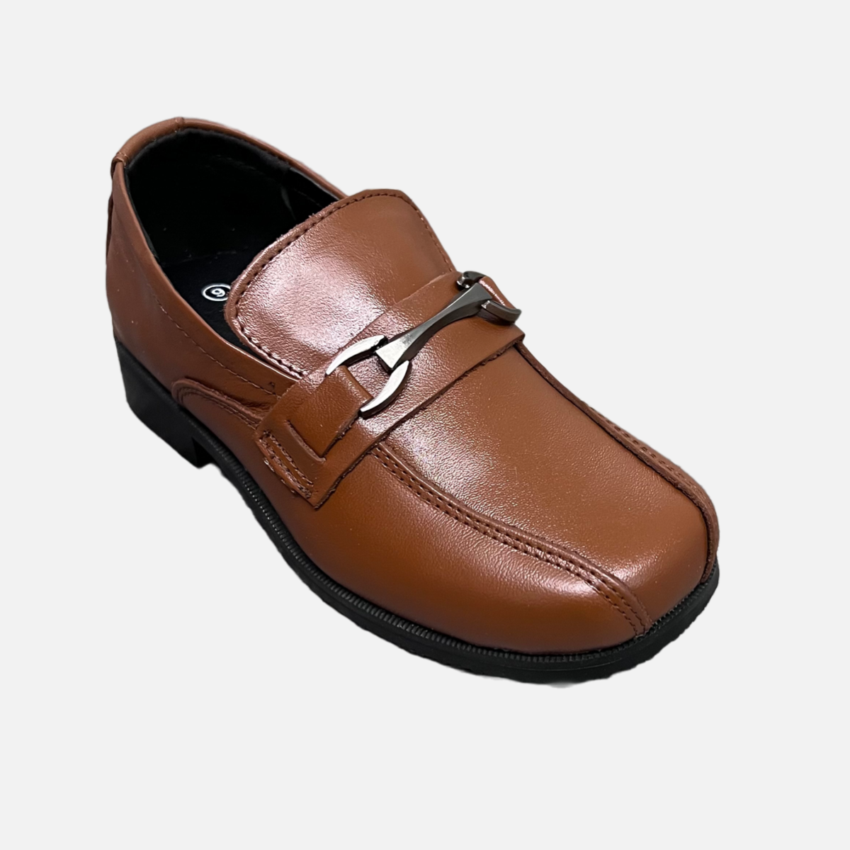 Fancy Kids Brown Leather Loafer with Buckle Accent