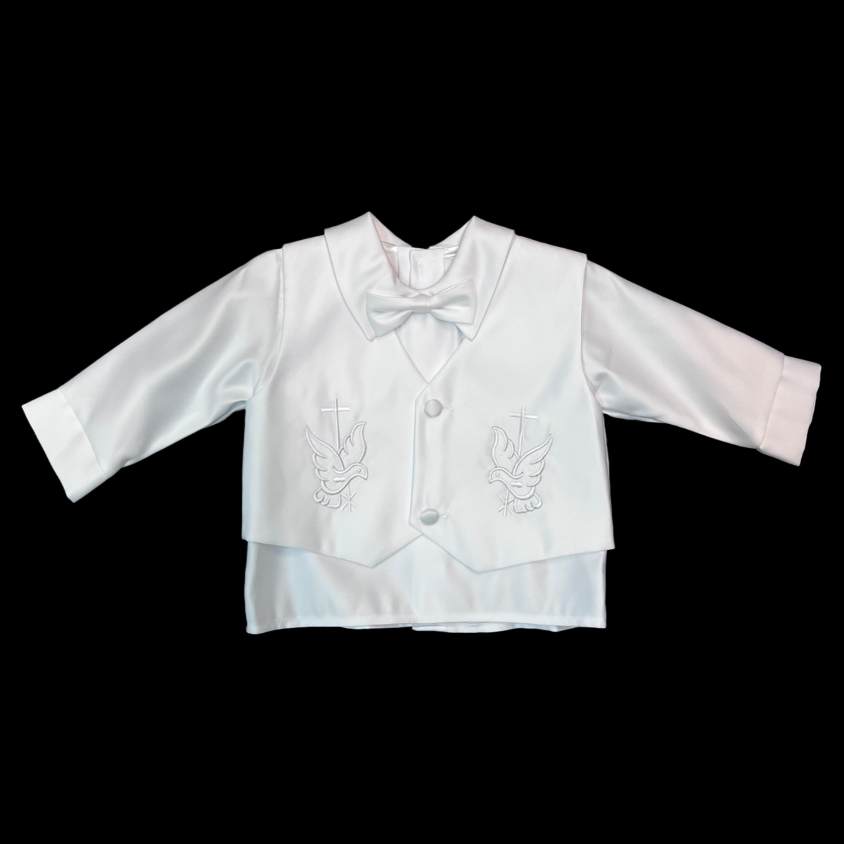 Embroidered Dove and Cross Baptism Vest Suit