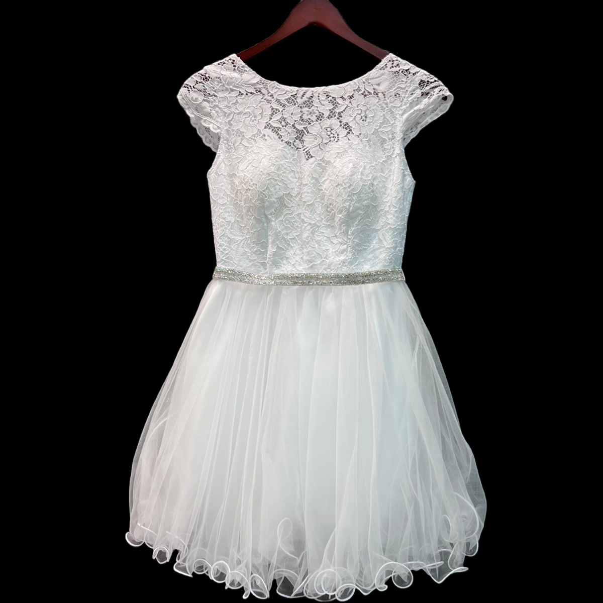 Jr. Grad Short Sleeve Lace Dress w/ Rhinestone Belt