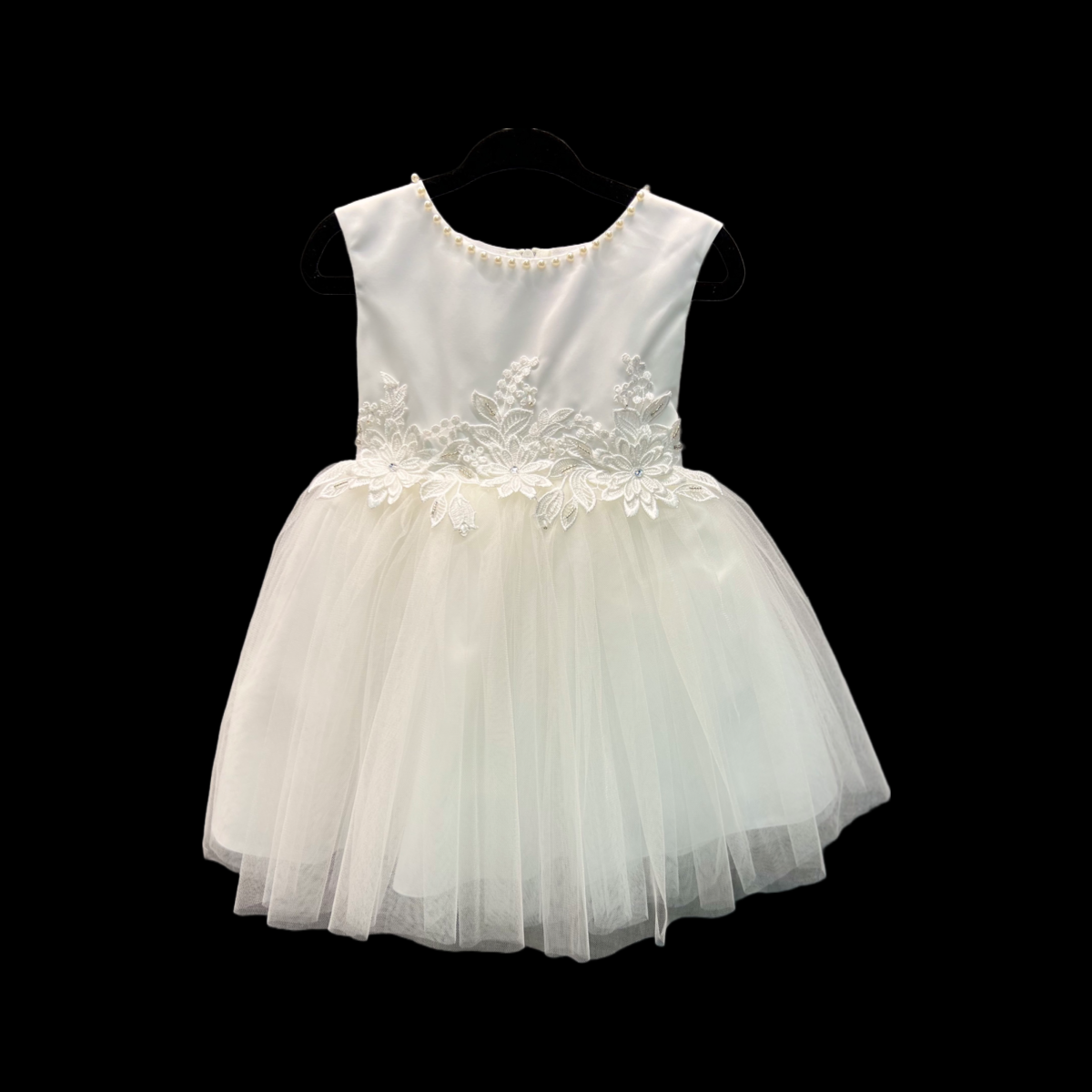 Fancy Kids Pearl Neckline Floral Bodice w/ Tulle Skirt