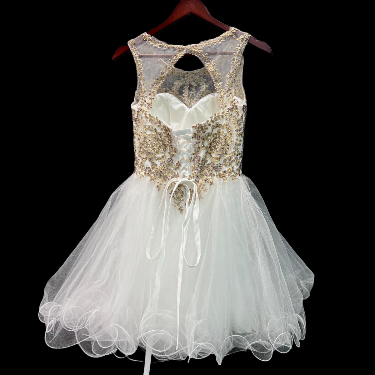 Jr. Grad Rhinestone Embroidered Short White Dress (Small)