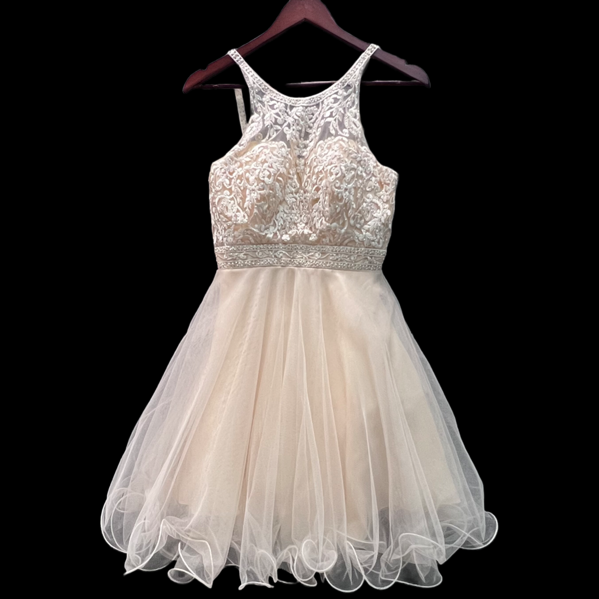 Jr. Grad Short Dress w/ Beaded Halter Bodice