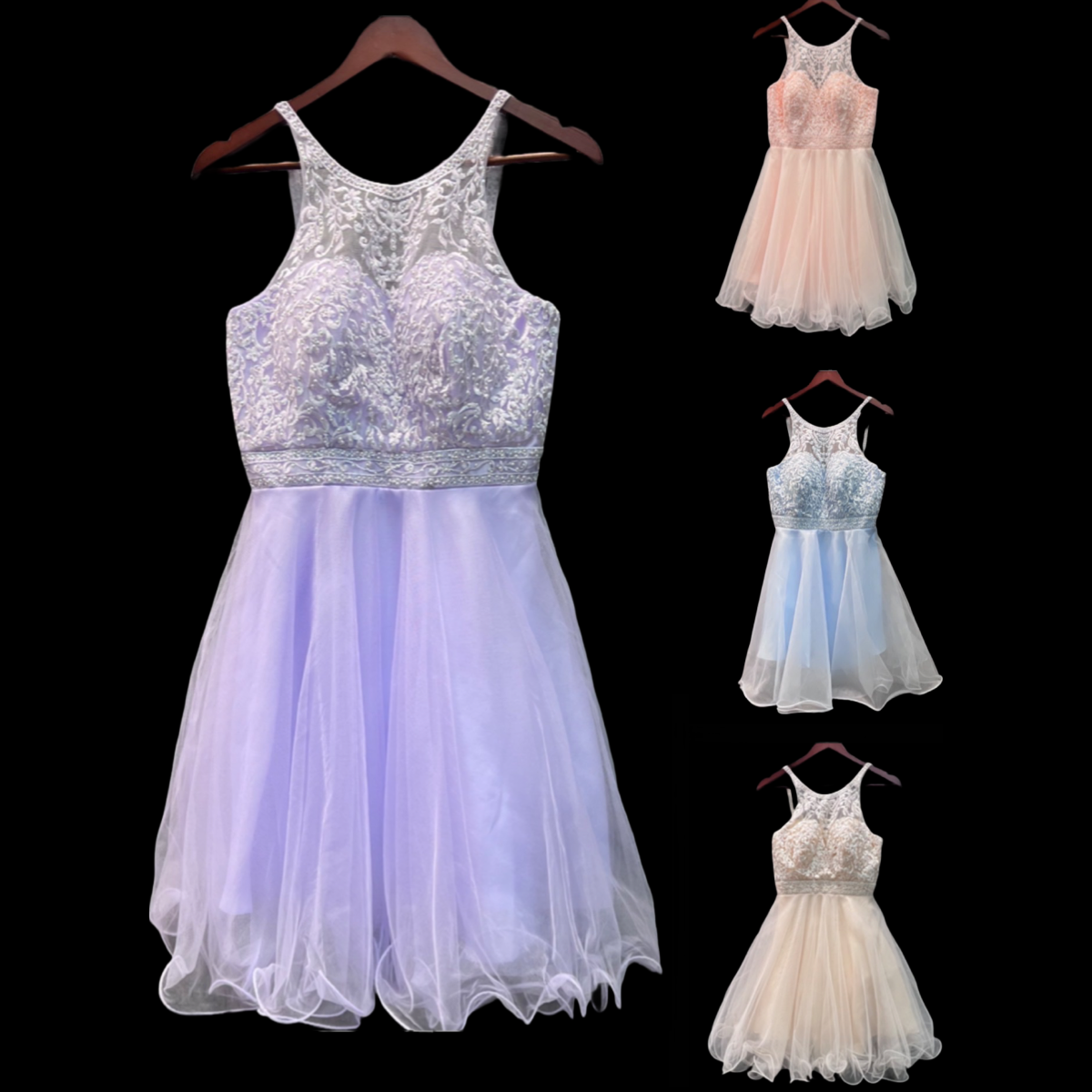 Jr. Grad Short Dress w/ Beaded Halter Bodice