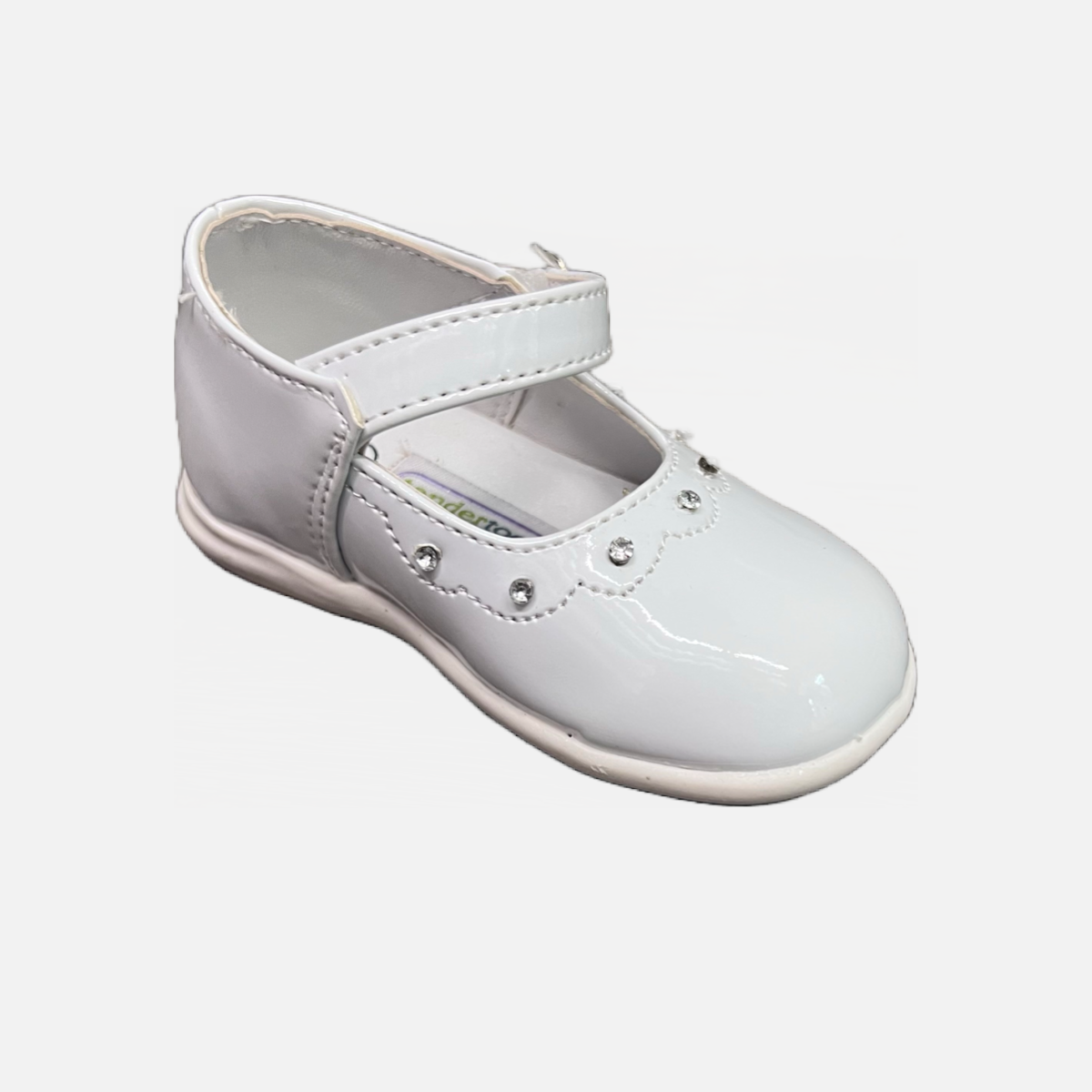 Tendertoes- White Patent Shoe with Diamond Accents