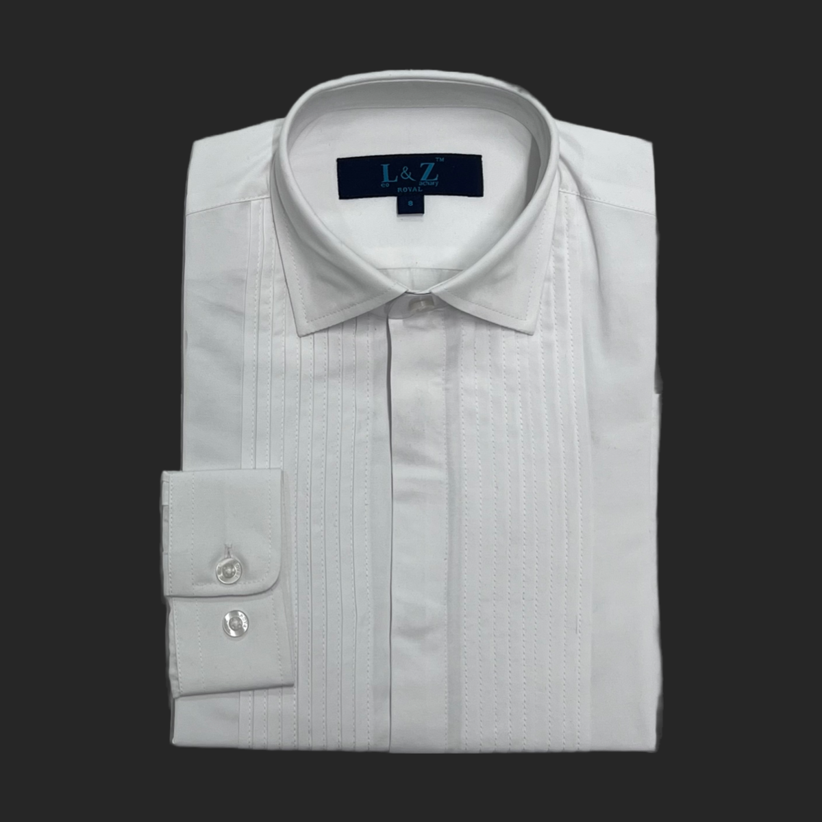 Leo & Zachary White Tuxedo Front Pleat Long-Sleeve Dress Shirt