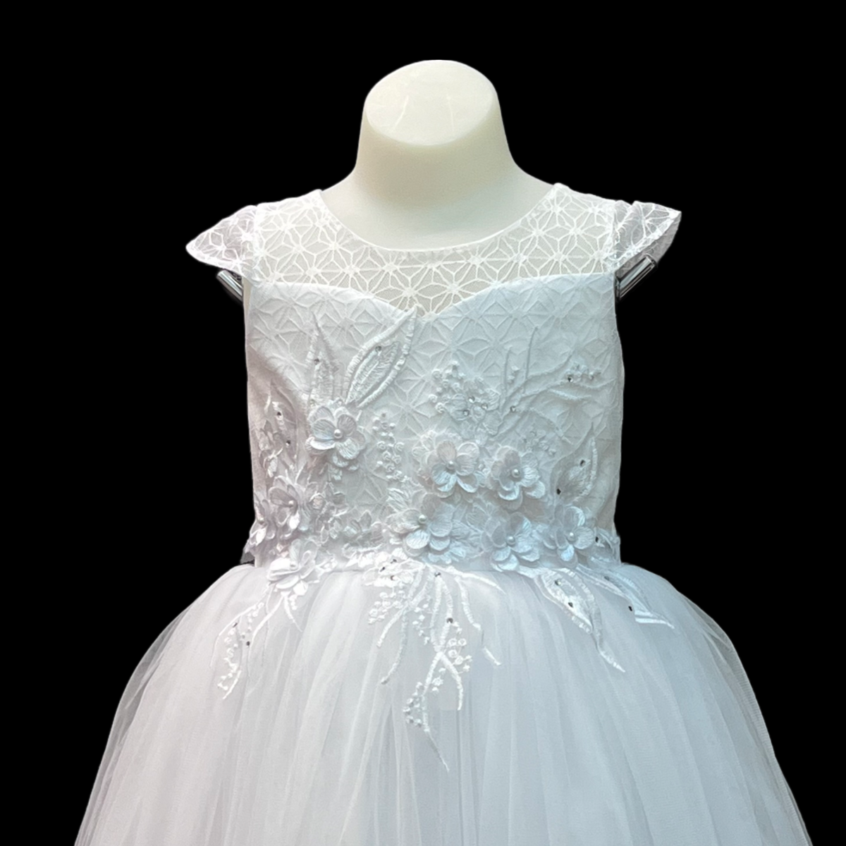 Cap Sleeve Dress w/ Lace and Floral Embroidered Bodice