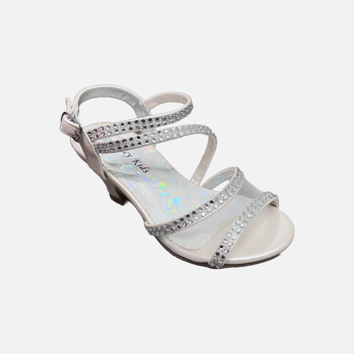 Fancy Kids Open Toe Kitty Heel w/ Rhinestones