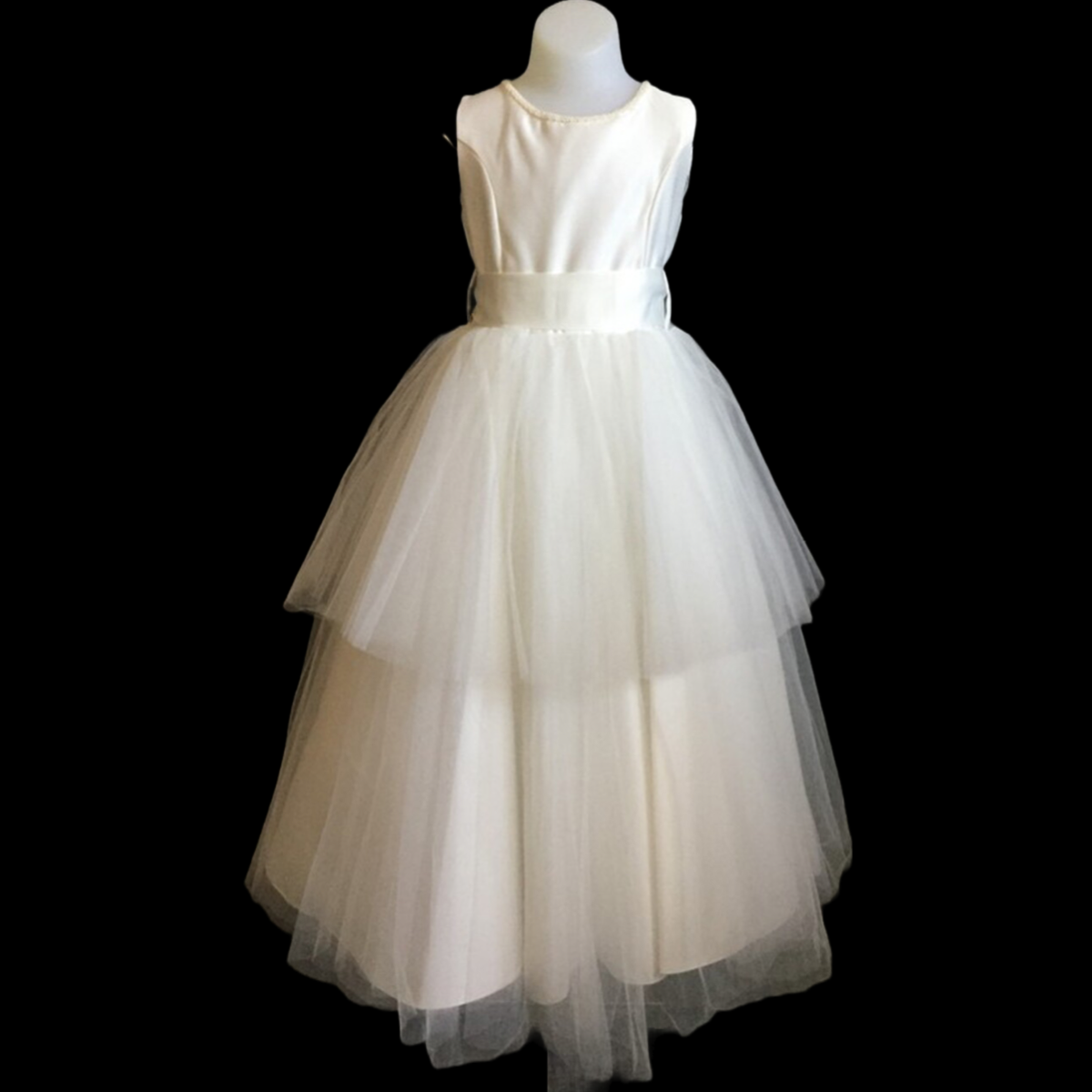 Sleeveless Satin Dress w/ Pearl Neckline (Size 4)