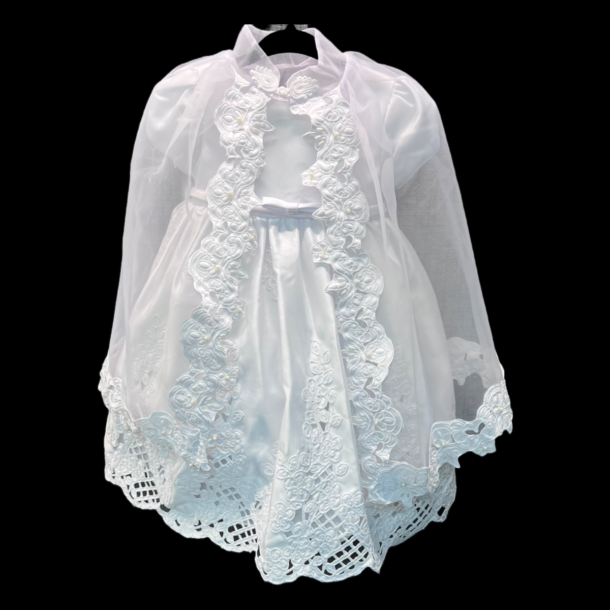 Floral Embroidered Satin Dress Christening Gown