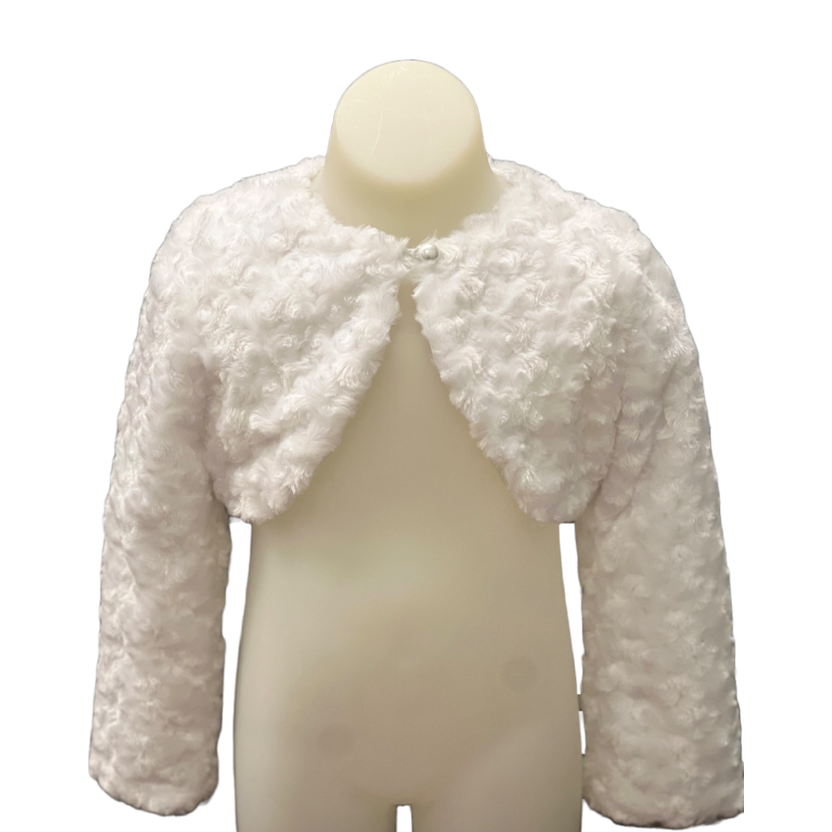Faux Fur 3/4 Sleeve Length Bolero w/ Embroidered Roses