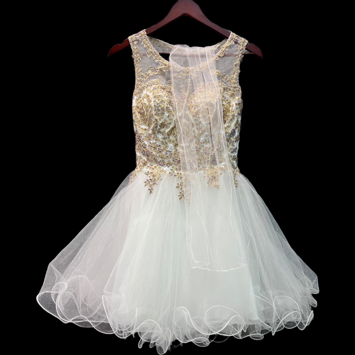 Jr. Grad Rhinestone Embroidered Short White Dress (Small)