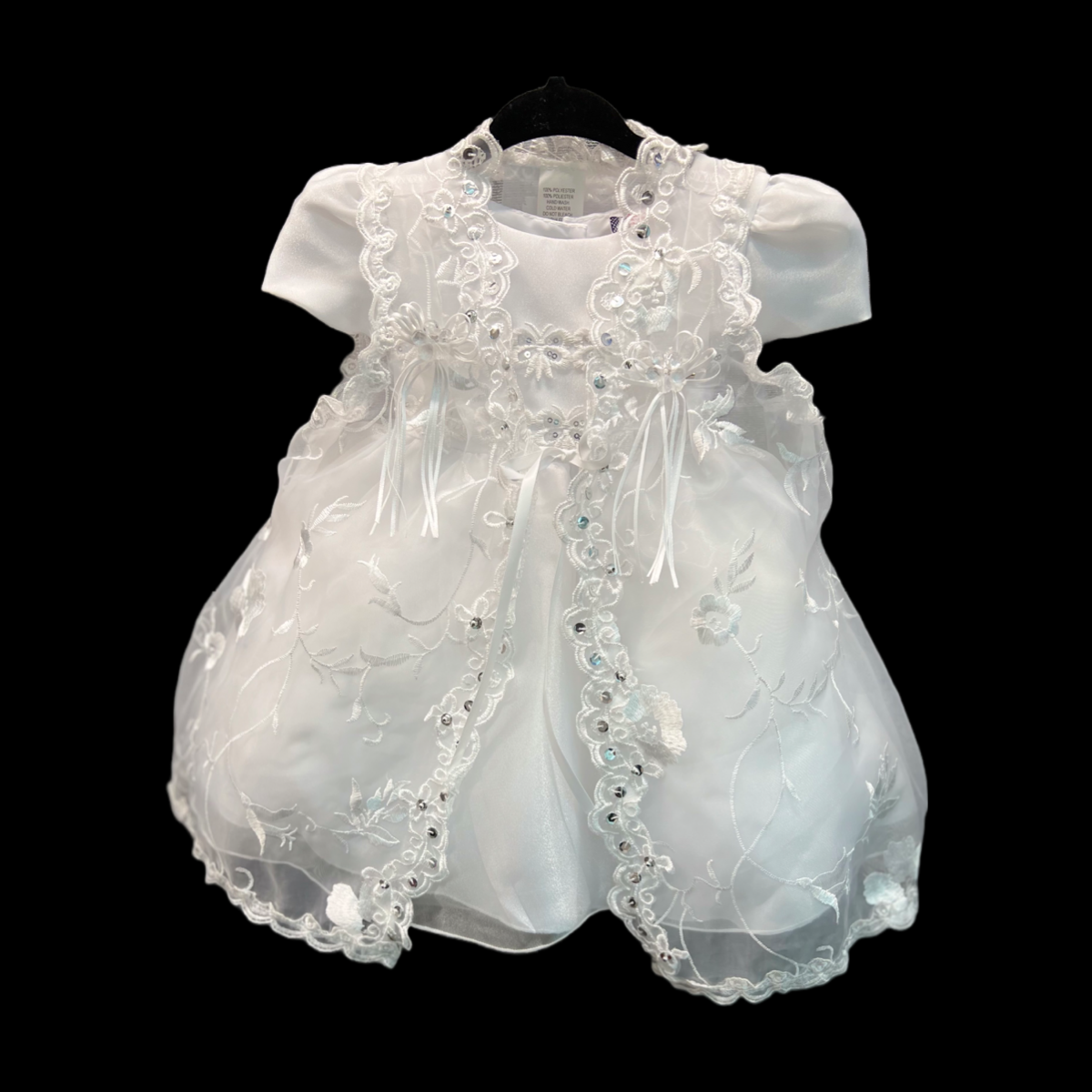 3PC White Baptism Dress w/ Enchanting Embroidery