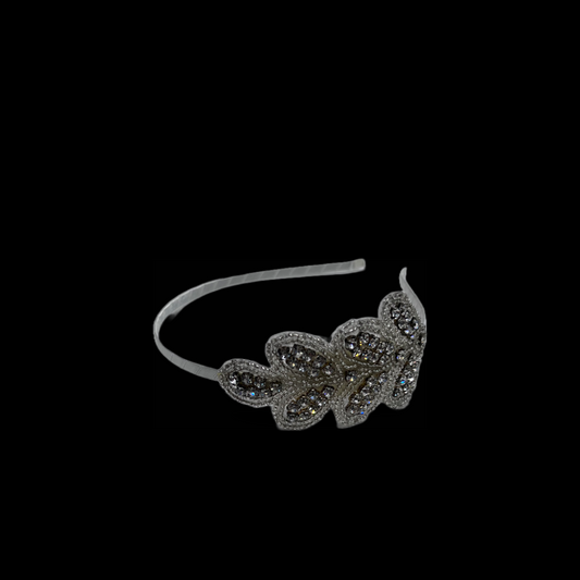 Off White Rhinestone Headband w/ Leaf Pattern