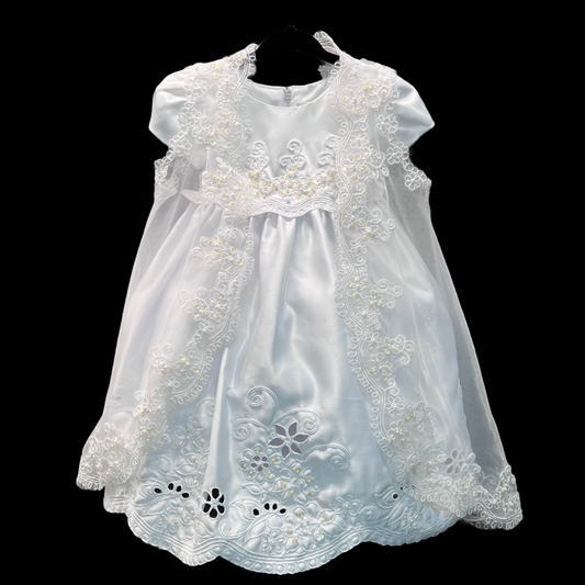 Floral Embroidered 3-Piece Christening Gown